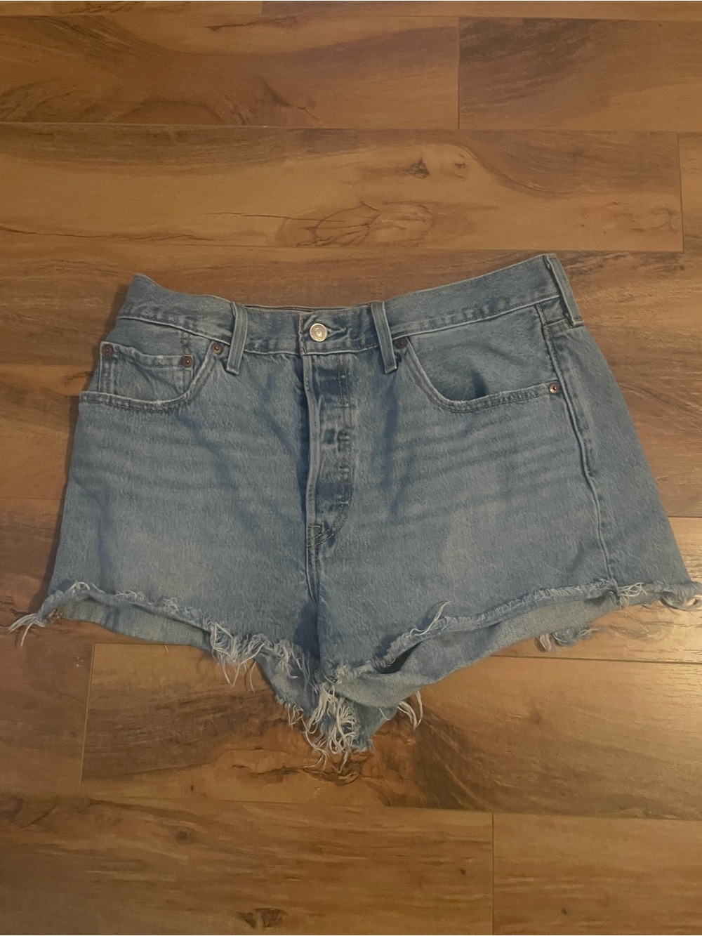 Light Blue Distressed Denim Shorts